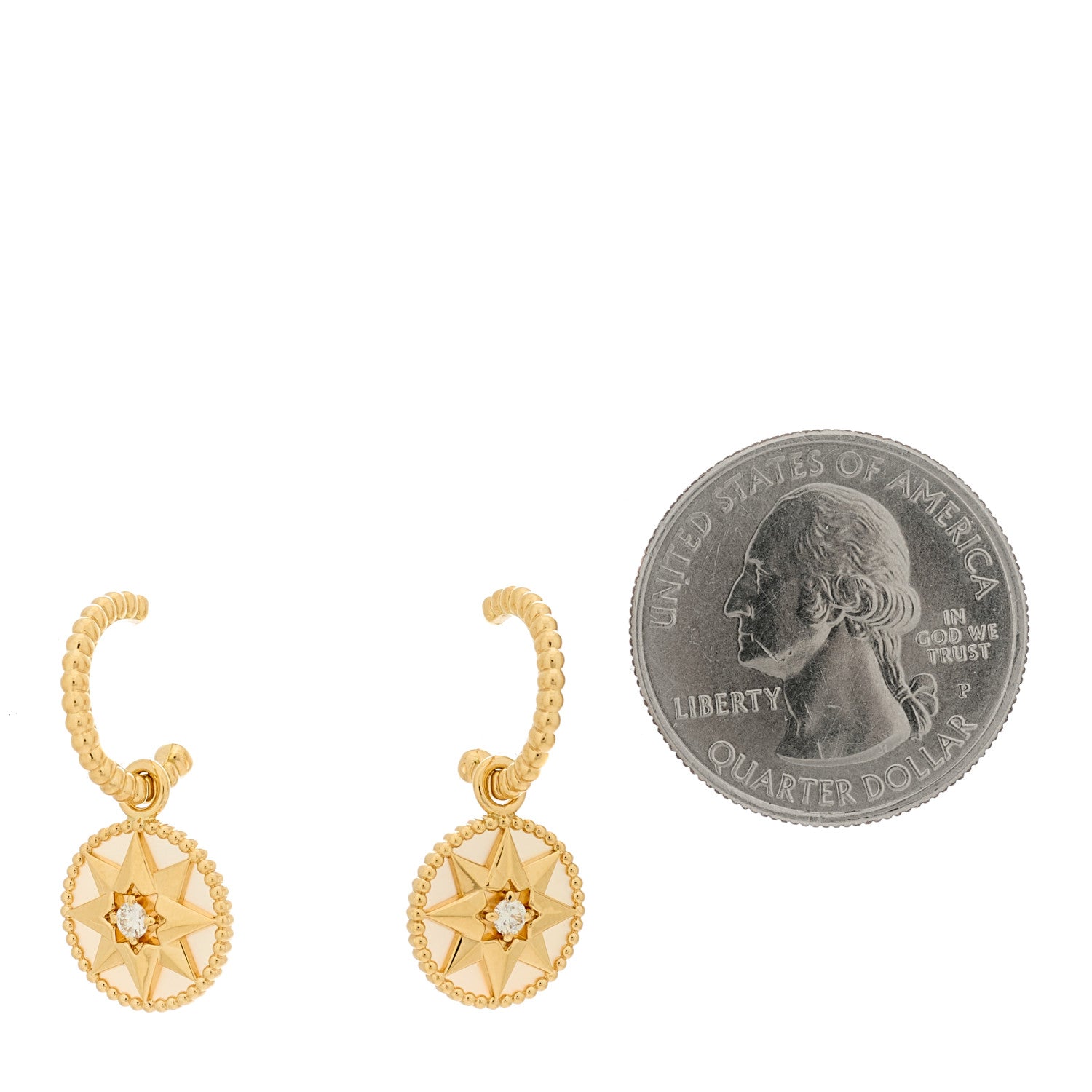 Christian Dior 18K Yellow Gold Diamond Mother of Pearl Rose Des Vents Drop Earrings 2 of 5