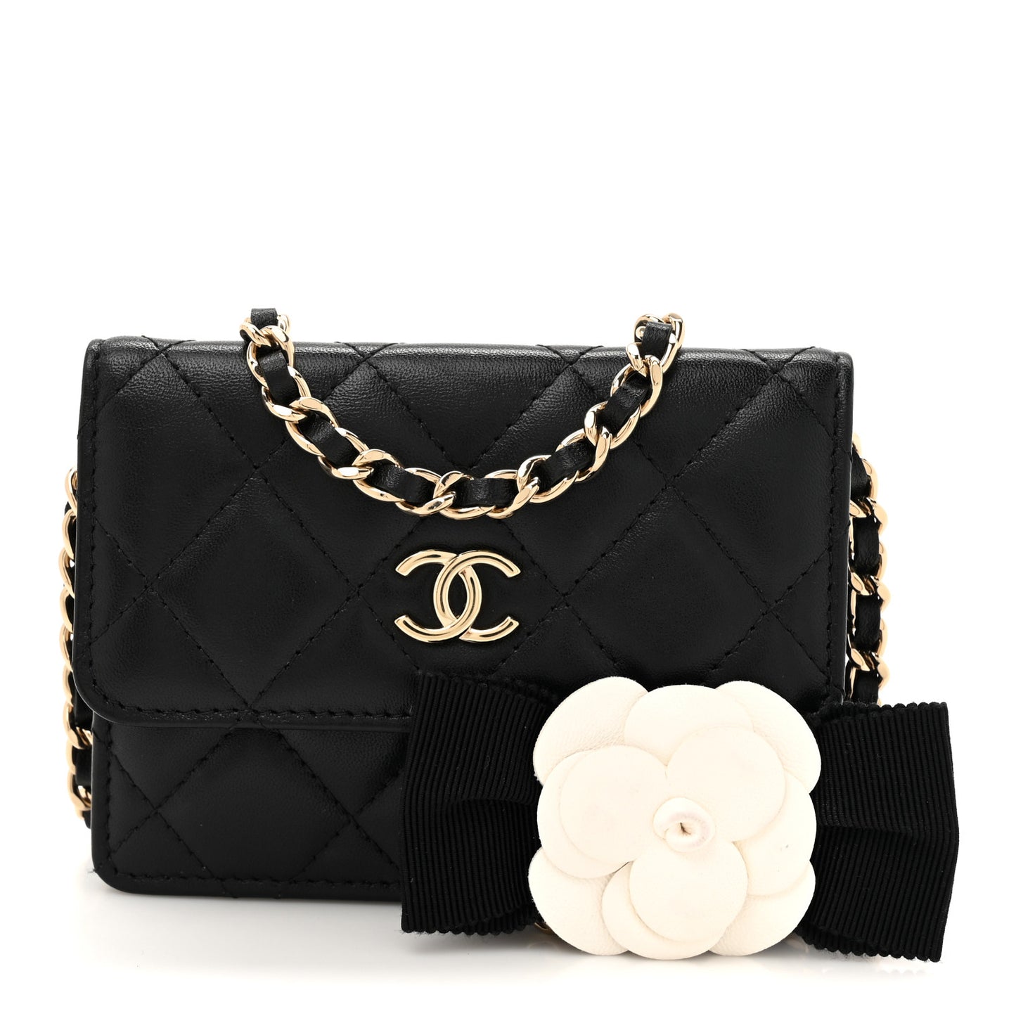 Lambskin Quilted My Chanel Lady Card Holder On Chain Black