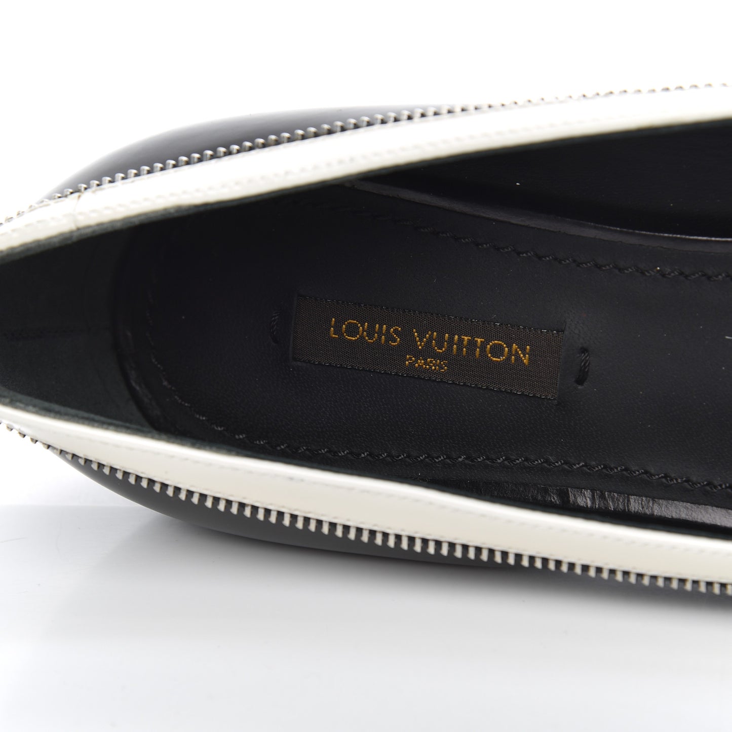 Patent Calfskin Zipper Ballerina Flats 37.5 Black White