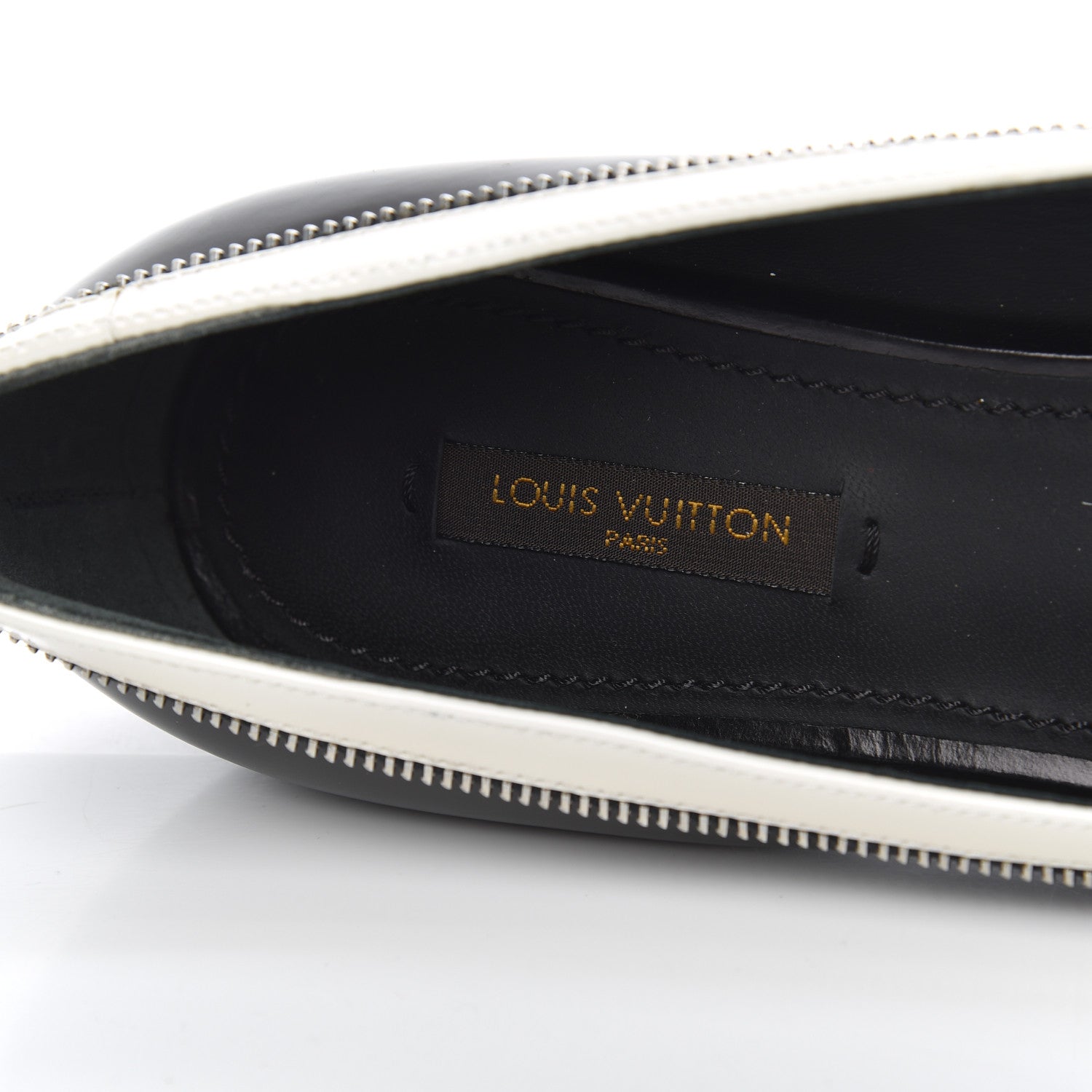 Louis Vuitton Patent Calfskin Zipper Ballerina Flats 37.5 Black White 6 of 17