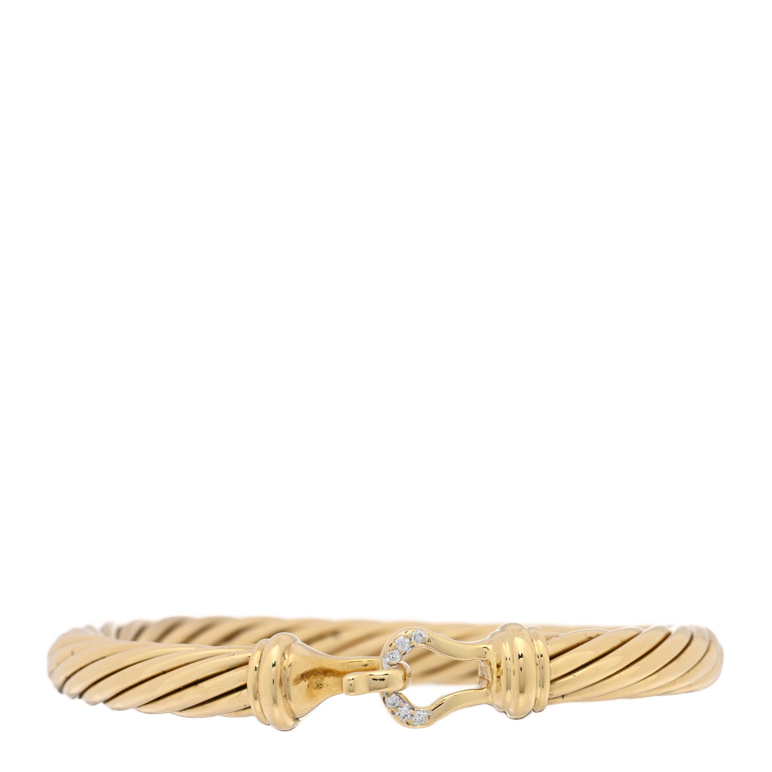 David Yurman 18K Yellow Gold Diamond 7mm Buckle Cable Bracelet 1 of 3