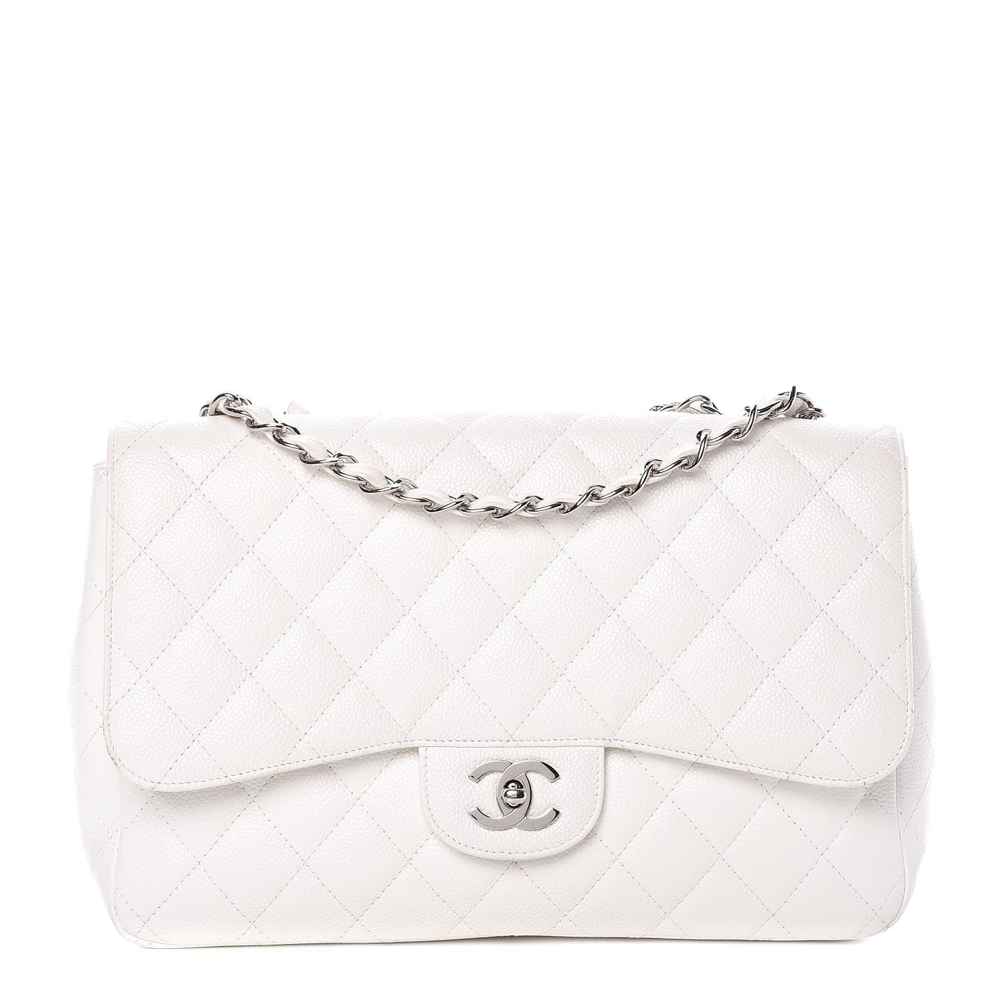 Caviar Quilted Jumbo Single Flap White