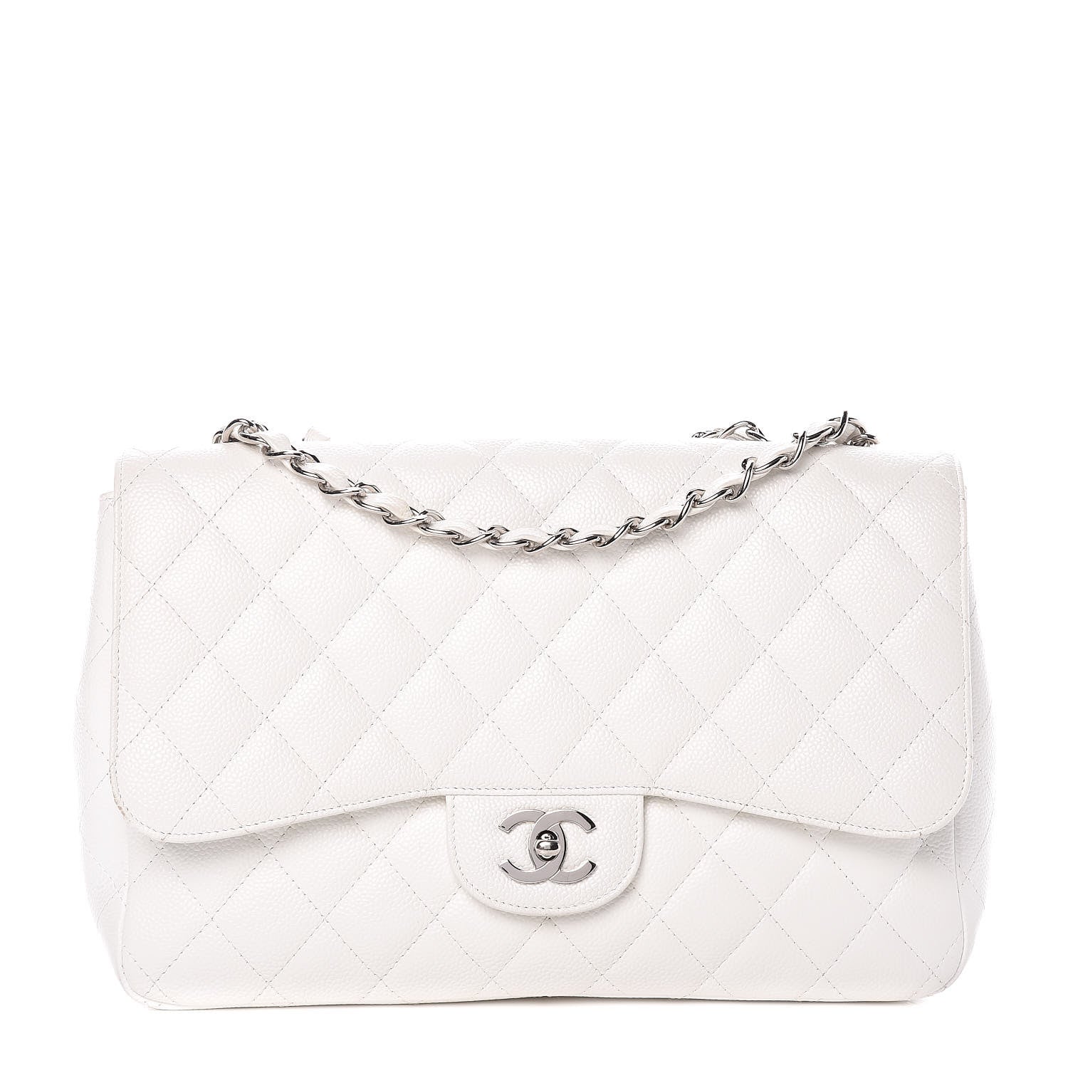 Chanel Caviar Quilted Jumbo Single Flap White 1 of 14