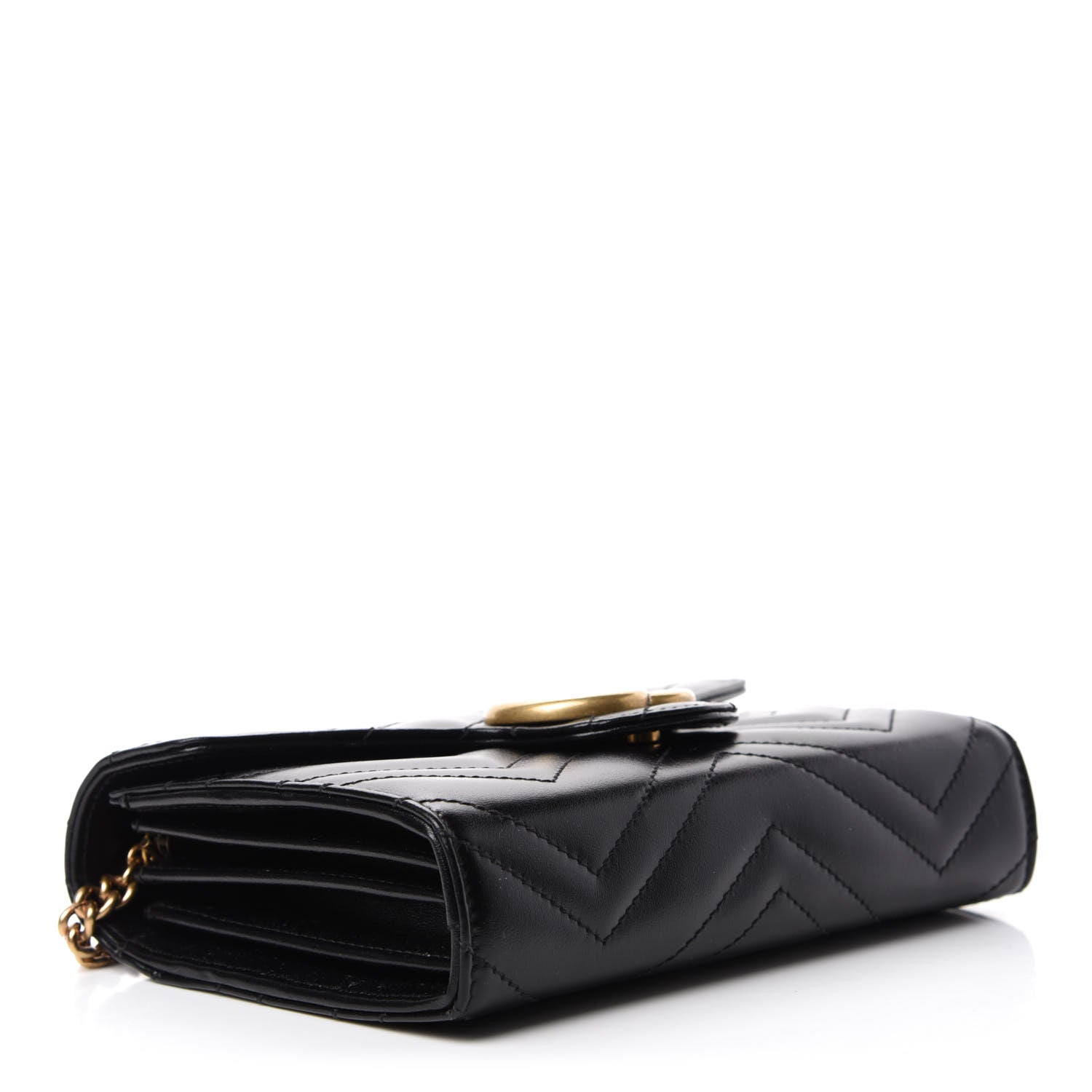 Gucci Calfskin Matelasse GG Marmont Chain Wallet Black 4 of 11
