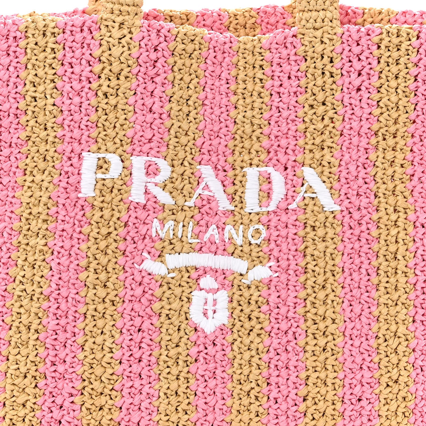 Yarn Raffia Effect Crochet Striped Large Logo Tote Naturale Petalo