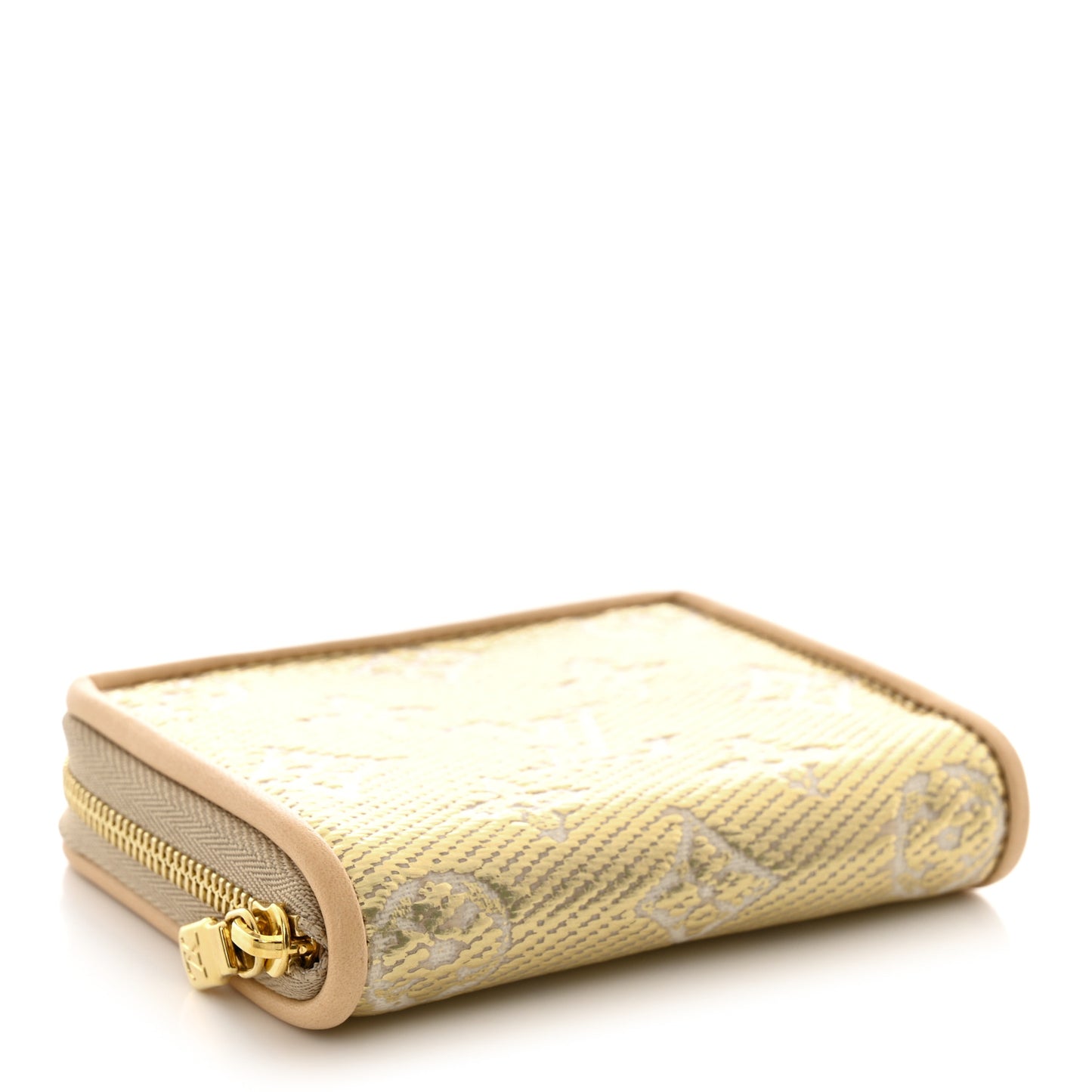 Lurex Jacquard Monogram Zippy Coin Purse Beige