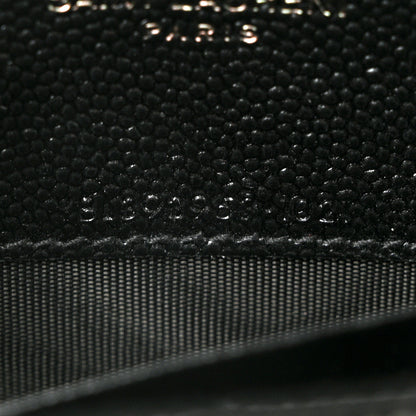 Saint Laurent Grain De Poudre Matelasse Chevron Monogram Monochrome Envelope Chain Wallet Black 6 of 10