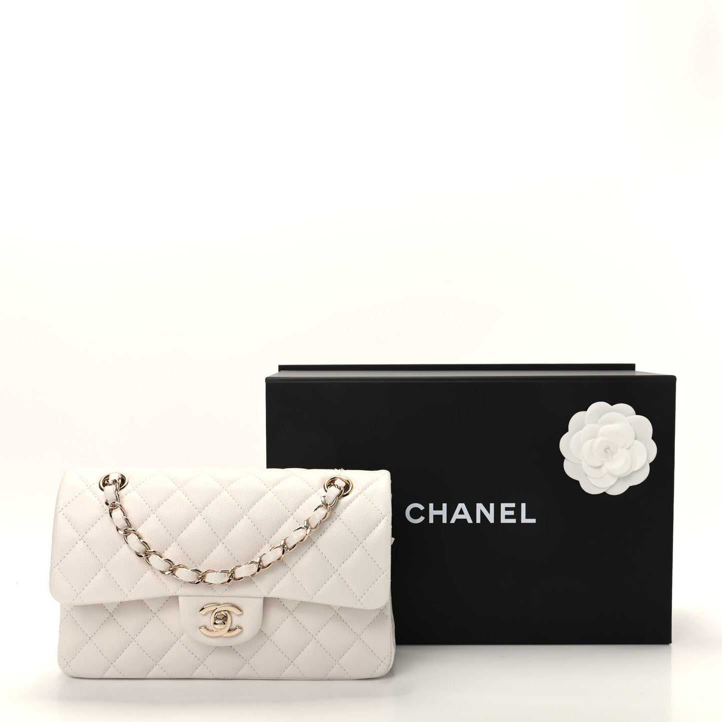 Caviar Quilted Small Double Flap White