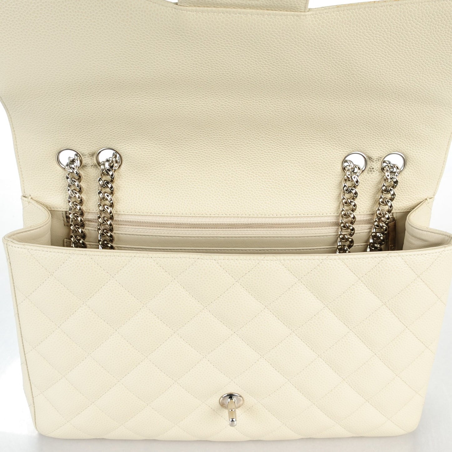 Caviar Jumbo Single Flap w Bijoux Chain White
