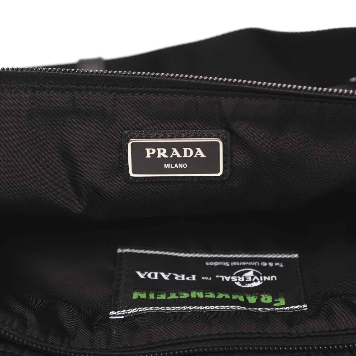 Prada X UNIVERSAL STUDIOS Tessuto Nylon Montagna Frankenstein Print Multi Zip Belt Bag Black Menta 6 of 10