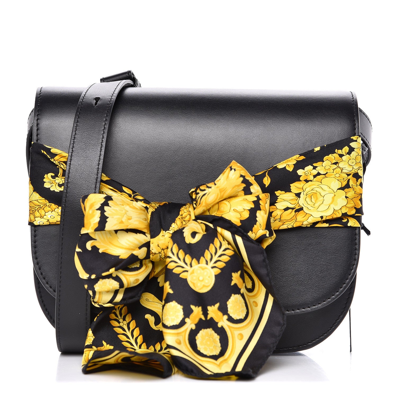 Versace Calfskin Shoulder Bag With Scarf Black 1 of 14