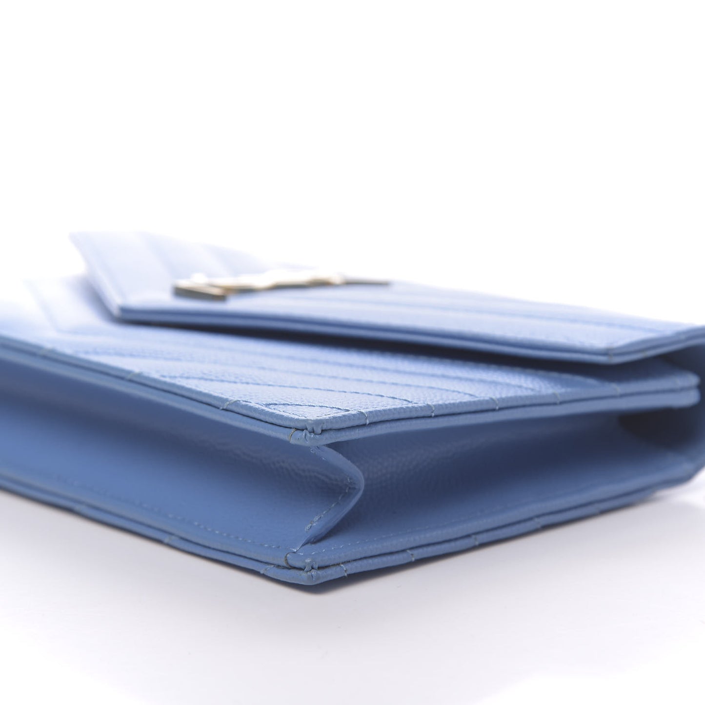 Grain De Poudre Matelasse Chevron Monogram Envelope Chain Wallet Blue Clair