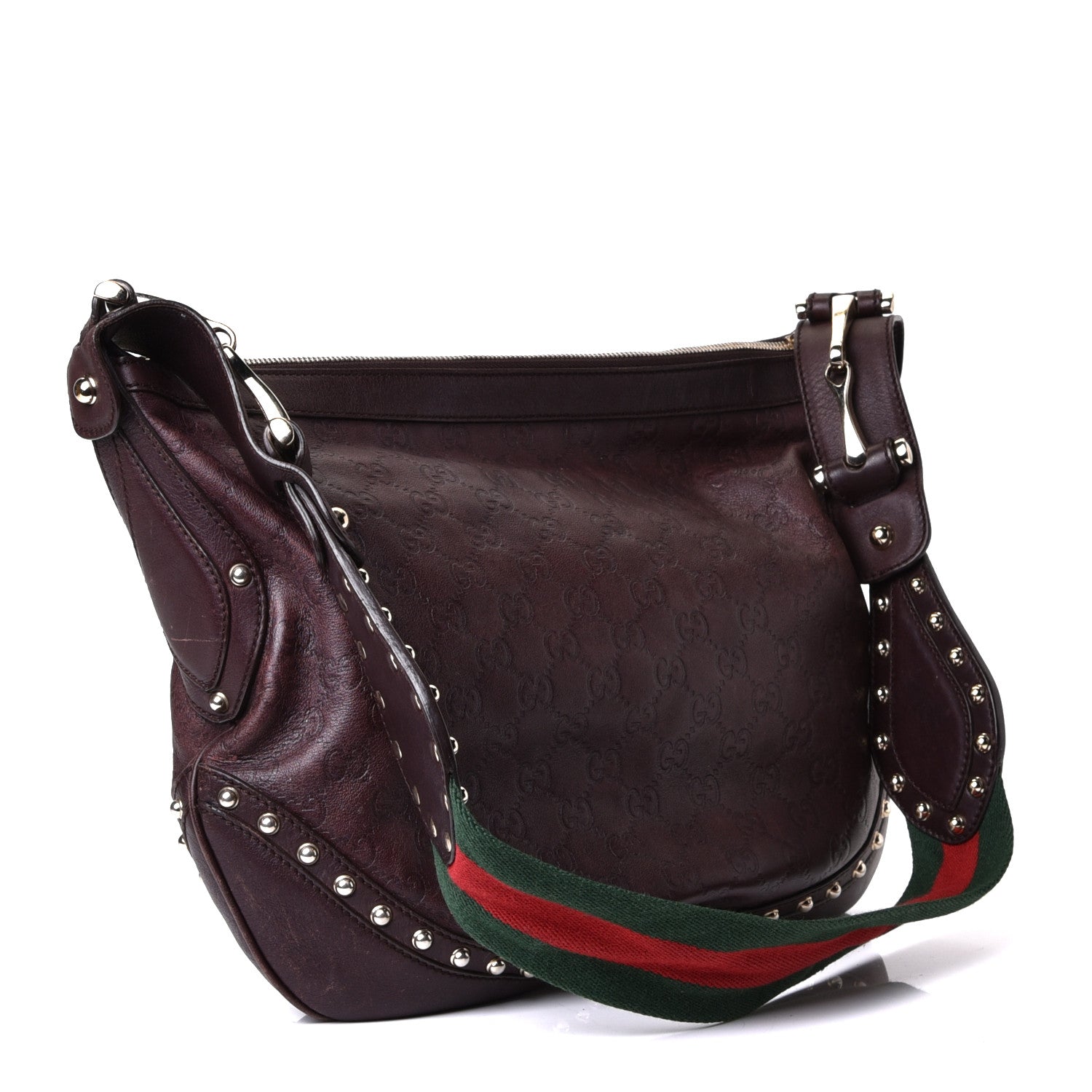 Gucci Guccissima Studded Web Pelham Shoulder Bag Dark Brown 2 of 9