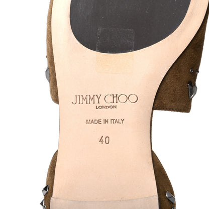 Jimmy Choo Suede Punk Studded Globe Flats 40 Olive 7 of 8