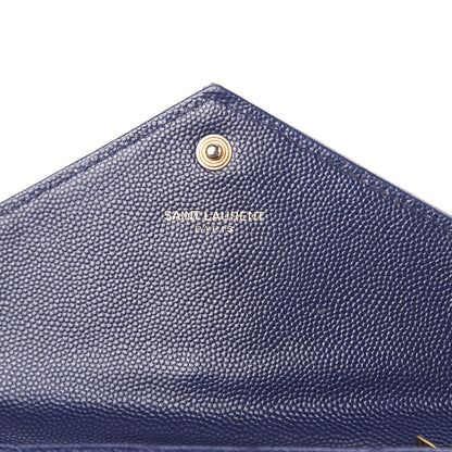 Saint Laurent Grain De Poudre Matelasse Chevron Monogram Flap Wallet Navy 7 of 8