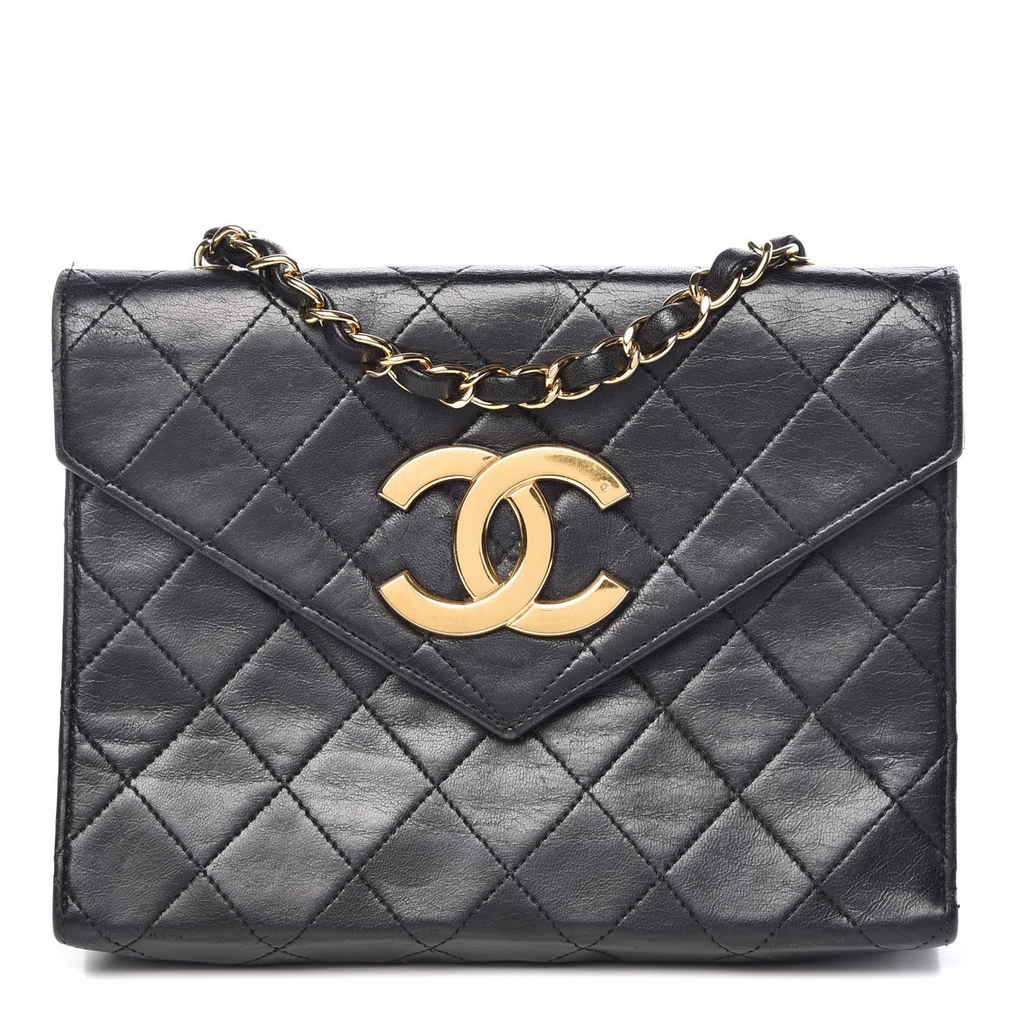 Lambskin Quilted Envelope Flap Black