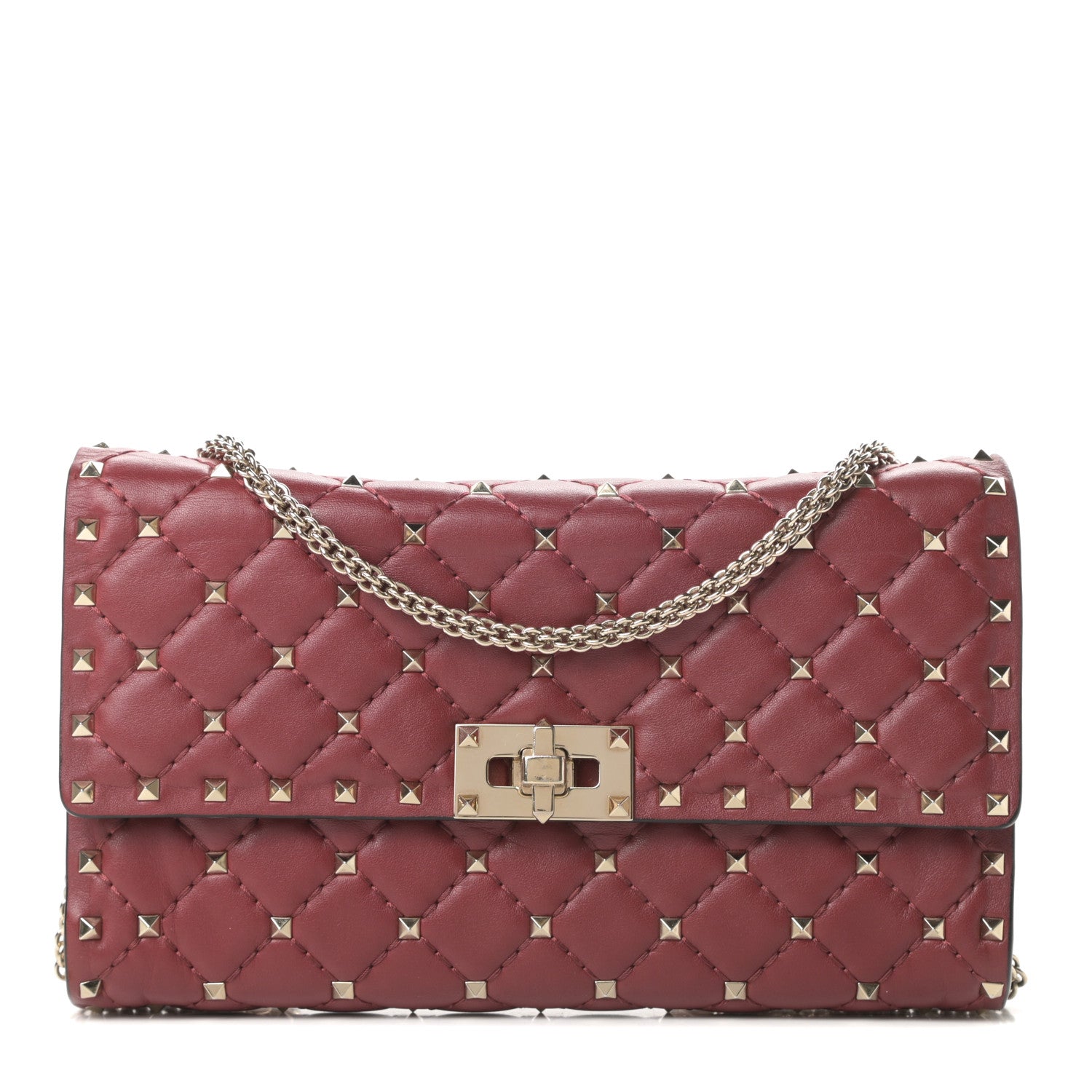 Valentino Garavani Nappa Rockstud Spike Wallet on Chain Rubino 1 of 11