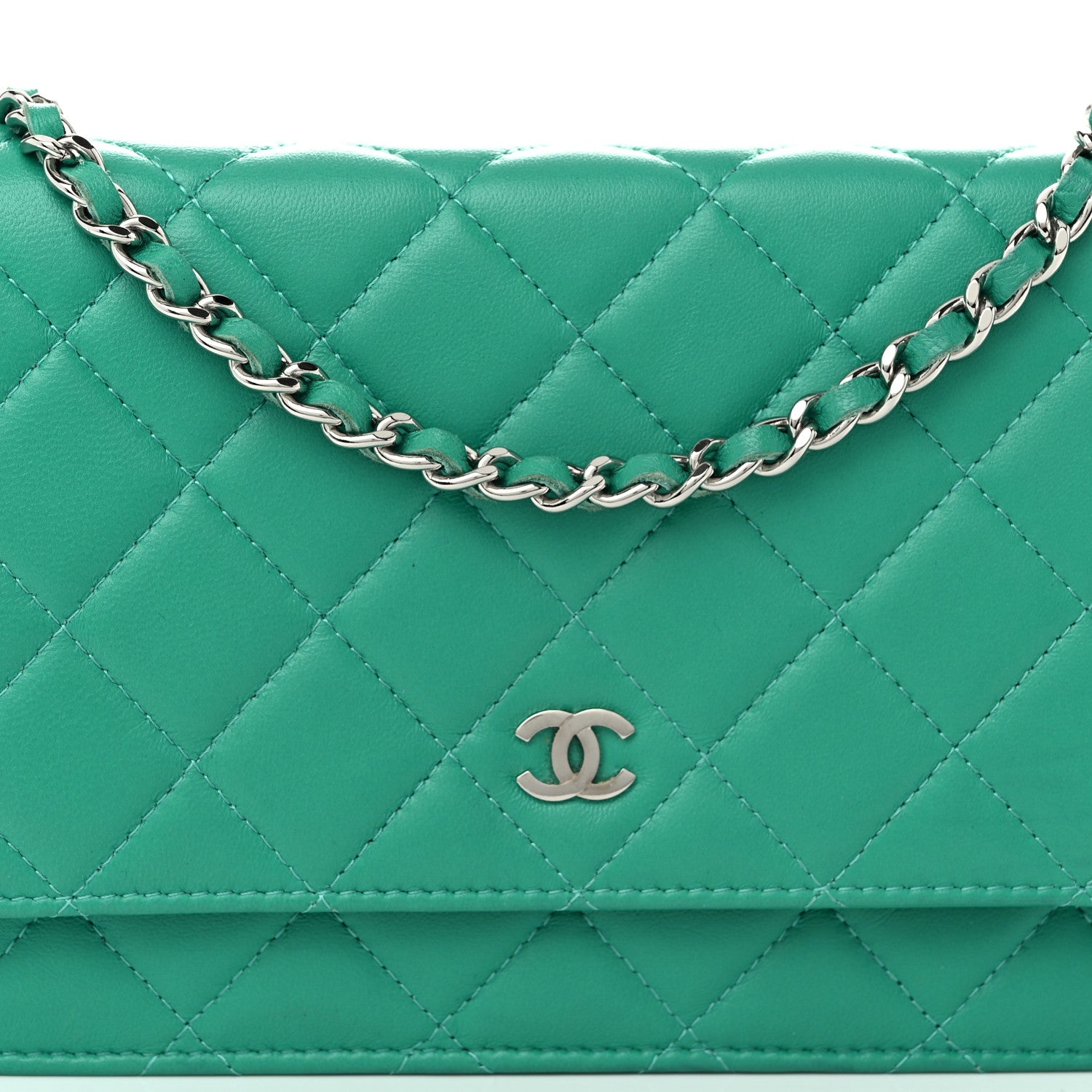 Chanel Lambskin Quilted Wallet On Chain WOC Green 9 of 13