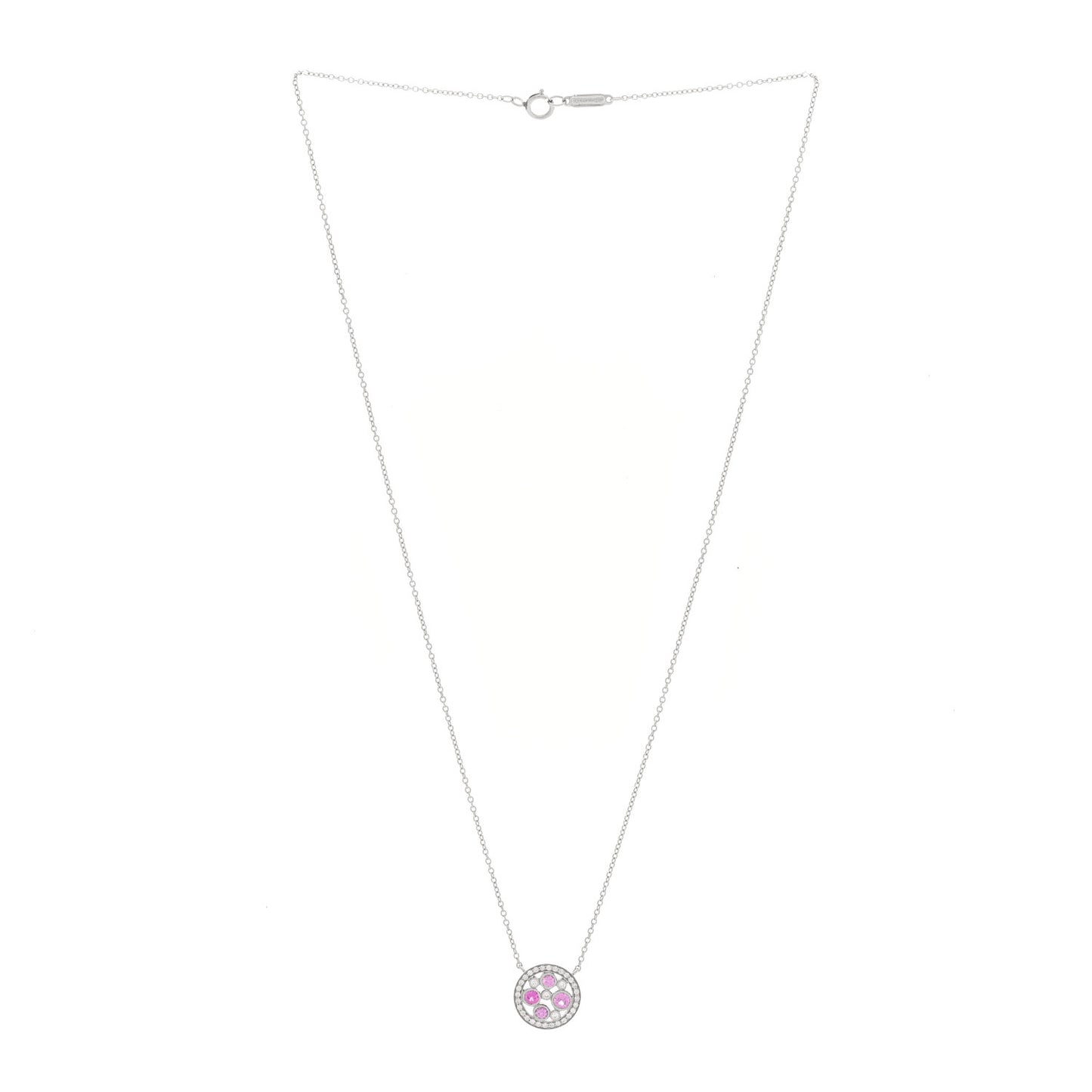 Platinum Diamond Pink Sapphire Cobblestone Pendant Necklace