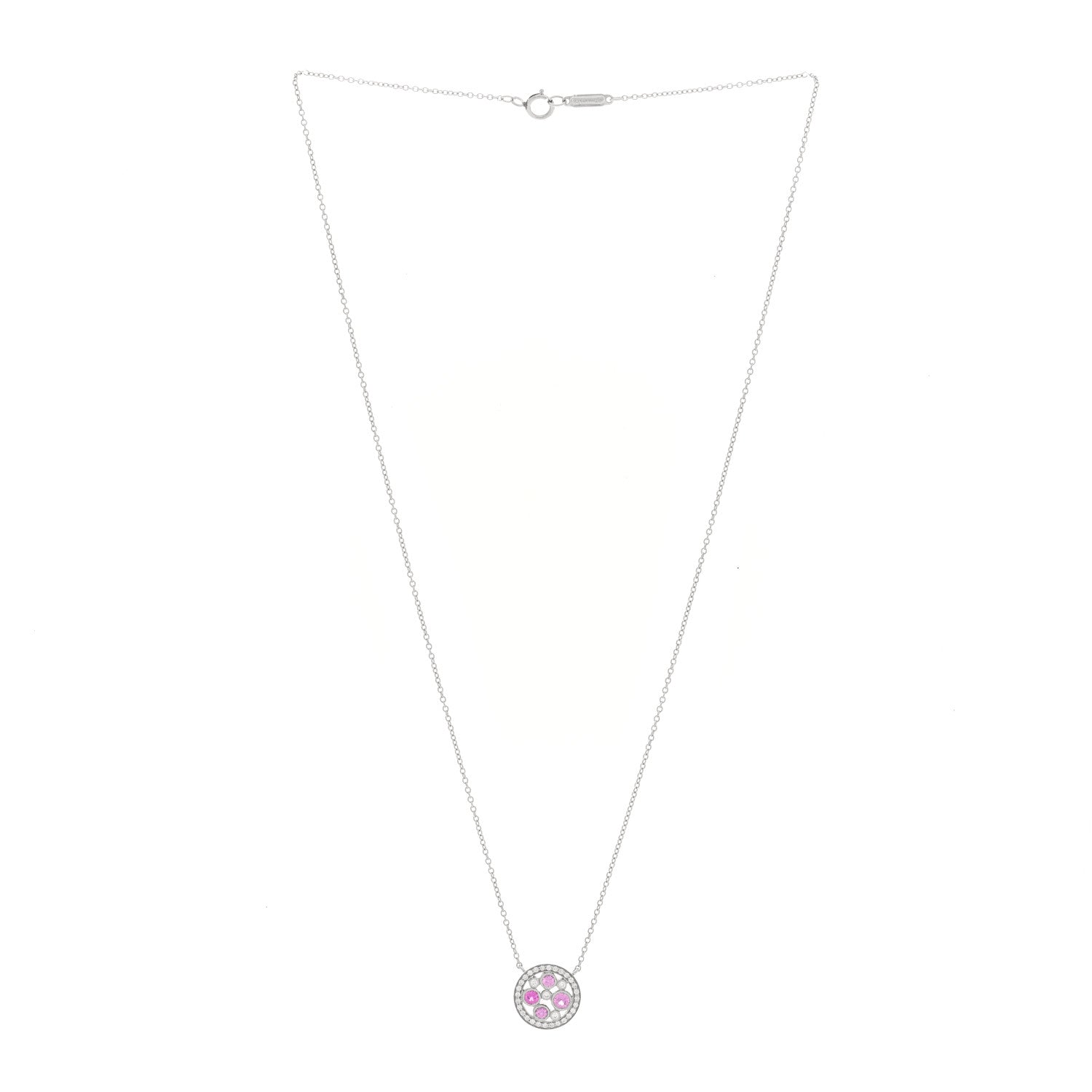 Tiffany Platinum Diamond Pink Sapphire Cobblestone Pendant Necklace 3 of 5