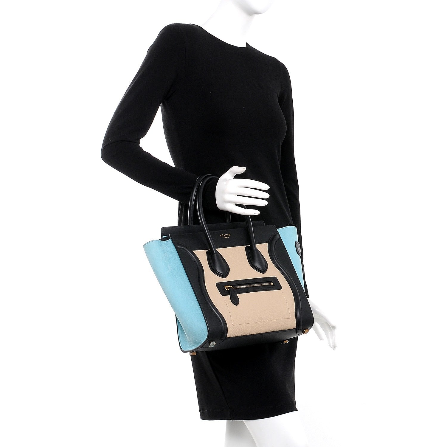 Celine Drummed Calfskin Micro Tri-Color Luggage Antarctic 2 of 9