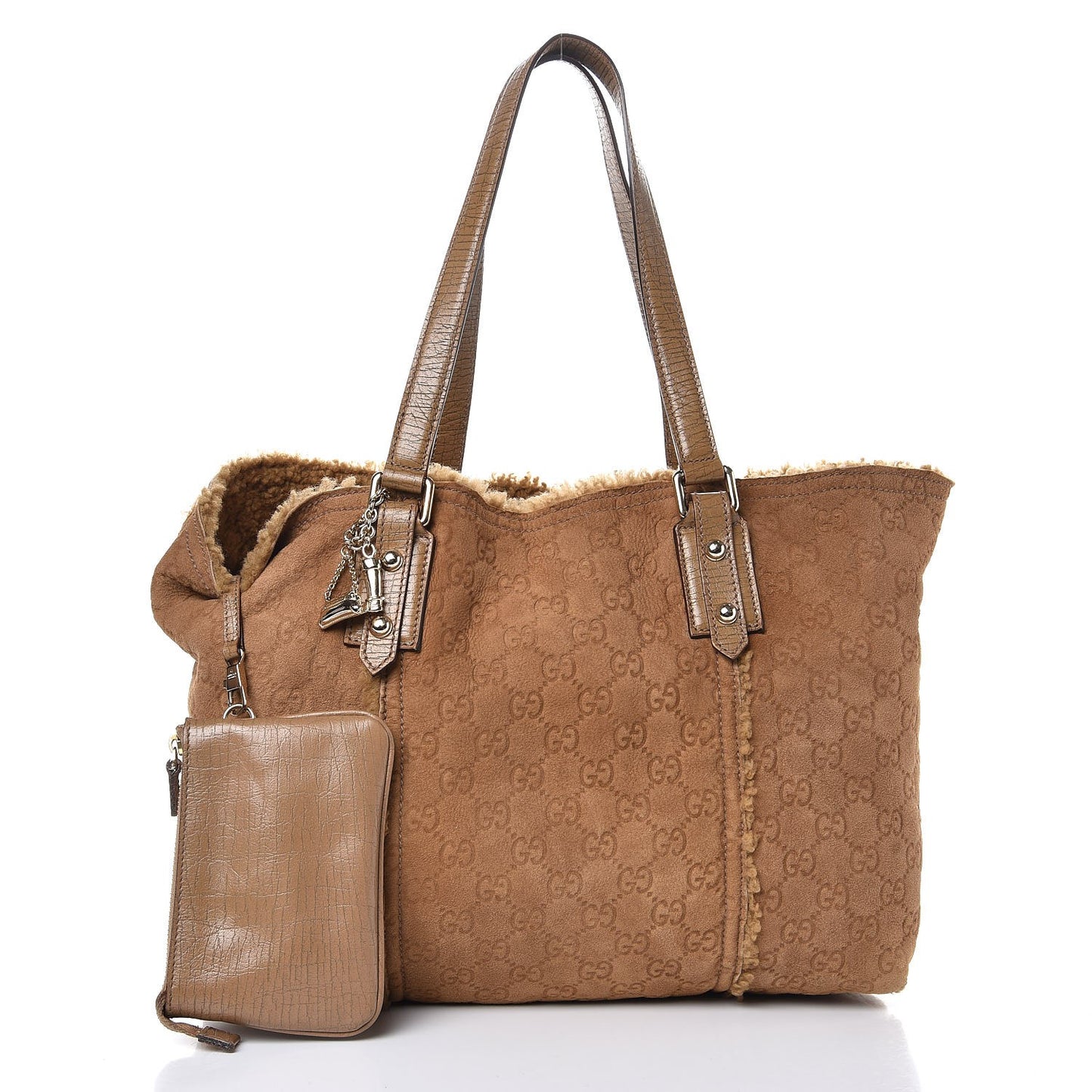 Suede Shearling Guccissima Large Jolicoeur Tote Tan