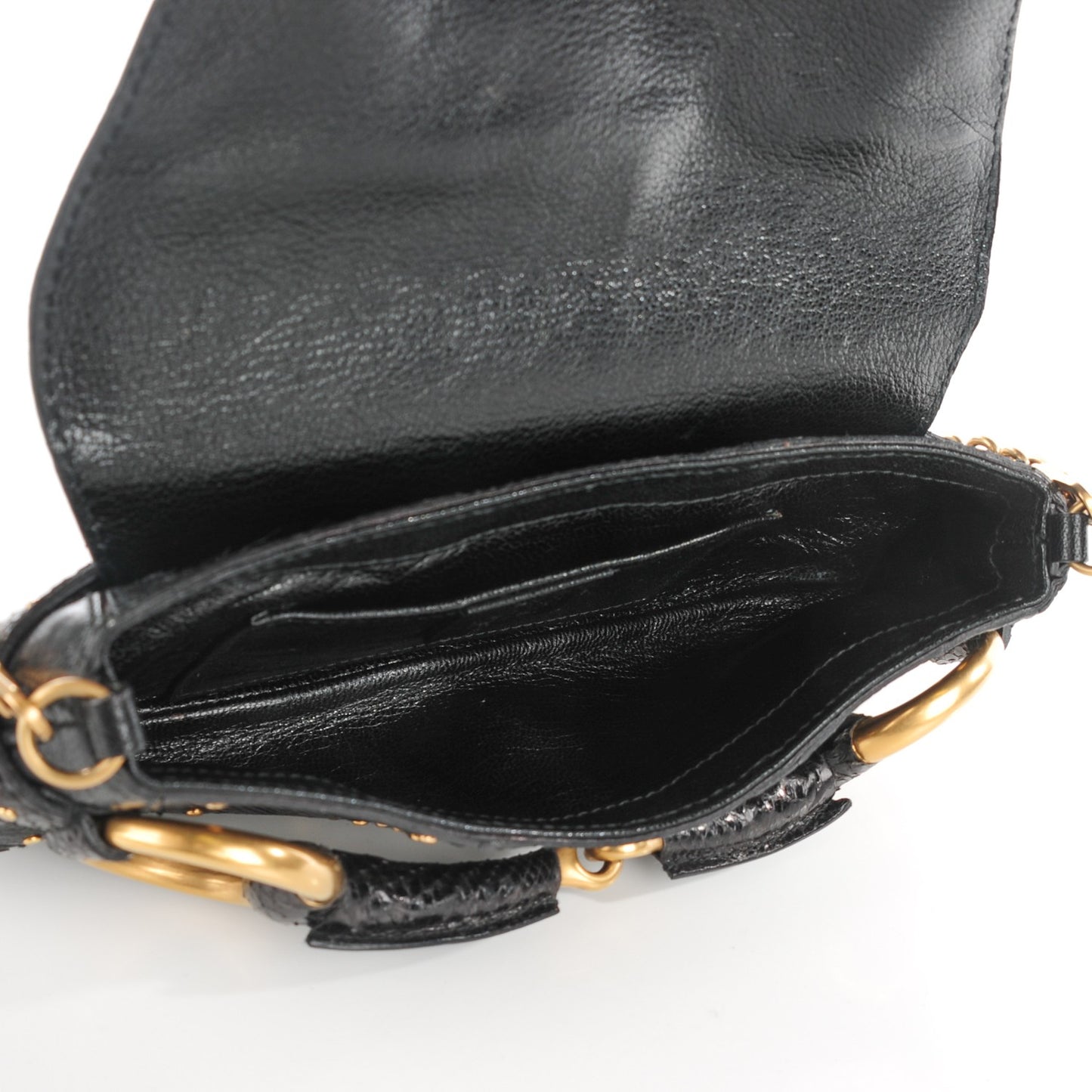 Python Studded Horsebit Chain Clutch Black