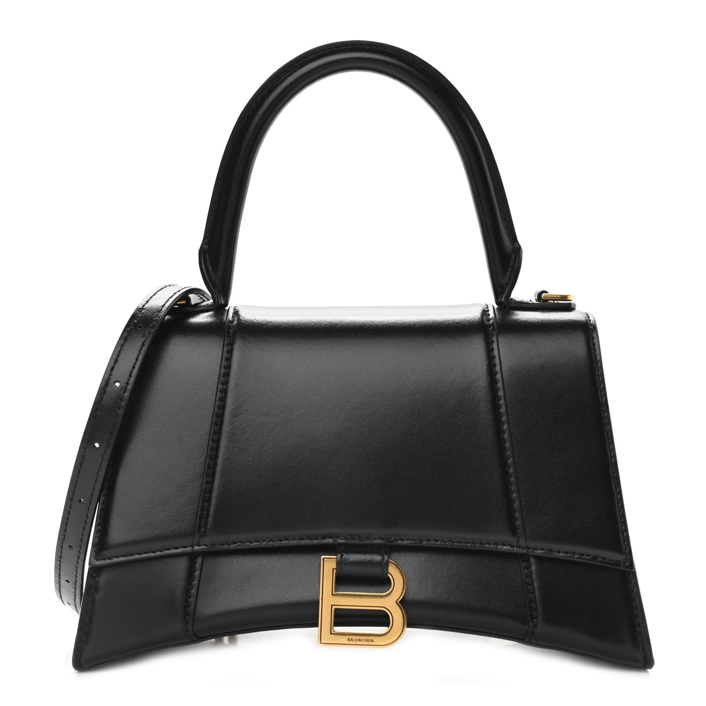 Shiny Box Calfskin Small Hourglass Top Handle Bag Black
