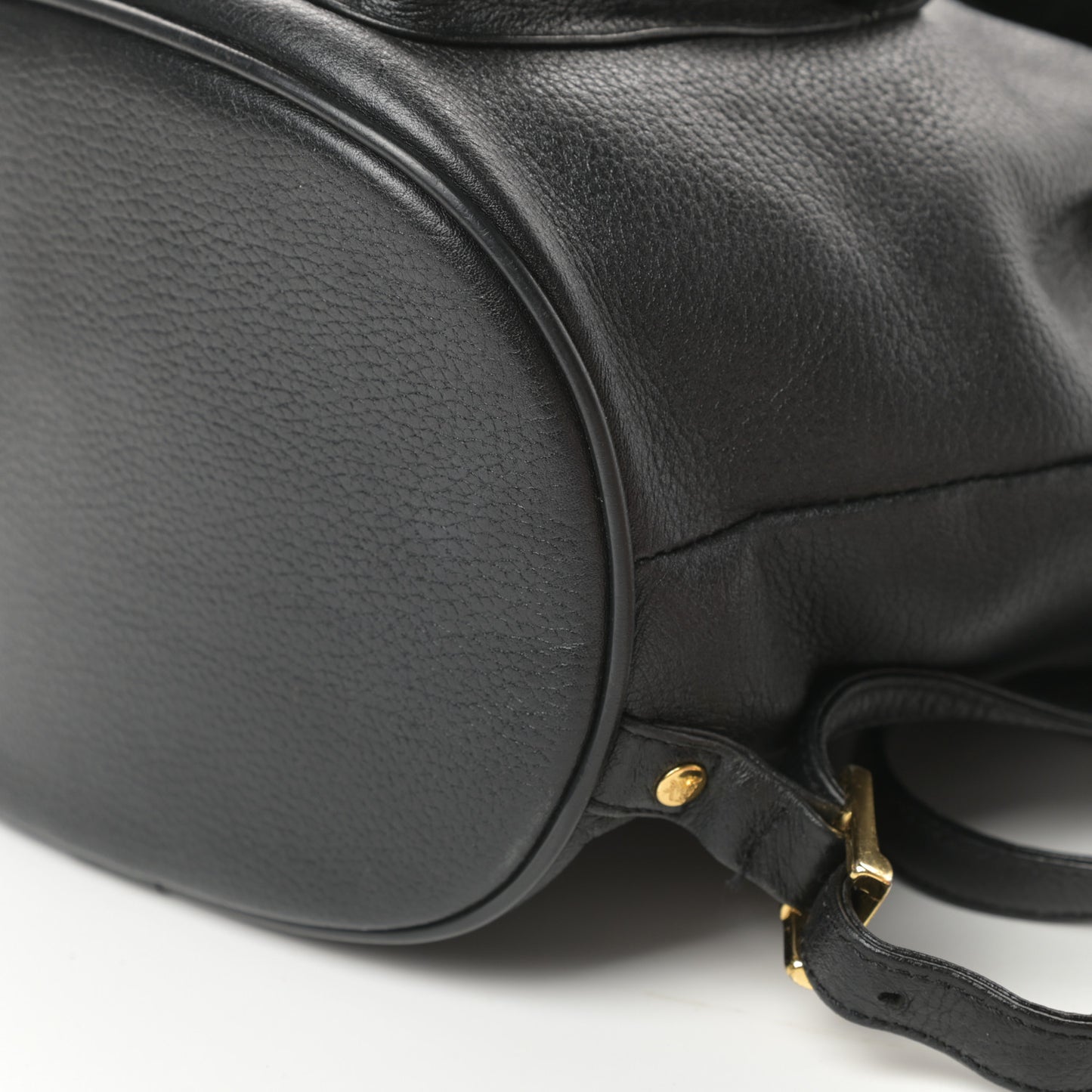 Grained Calfskin Studded Drawstring Backpack Black