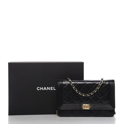 Chanel Patent Calfskin Quilted Boy Wallet On Chain WOC Black 12 of 12