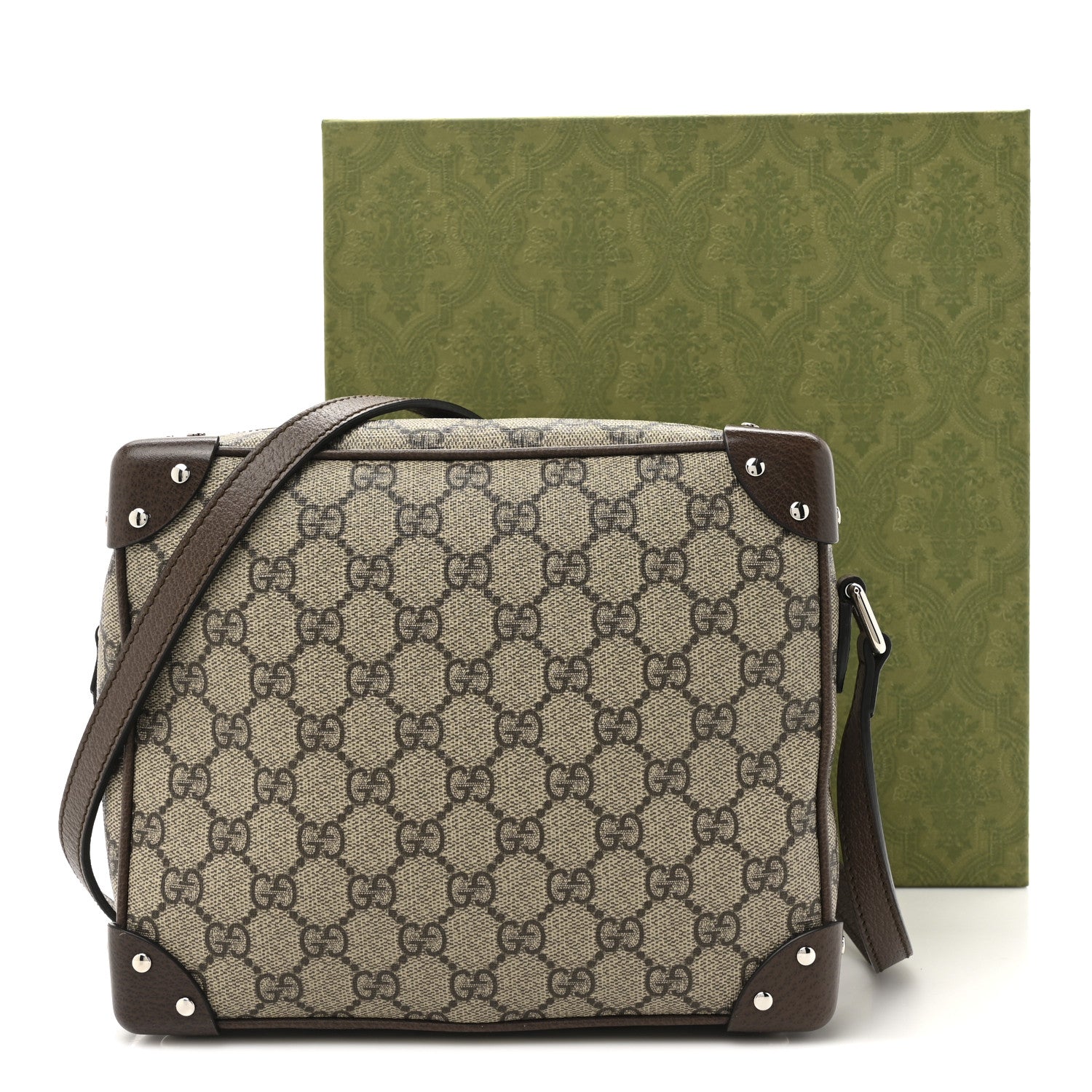 Gucci GG Supreme Monogram Textured Calfskin Square Messenger Bag Beige Ebony New Acero 11 of 11