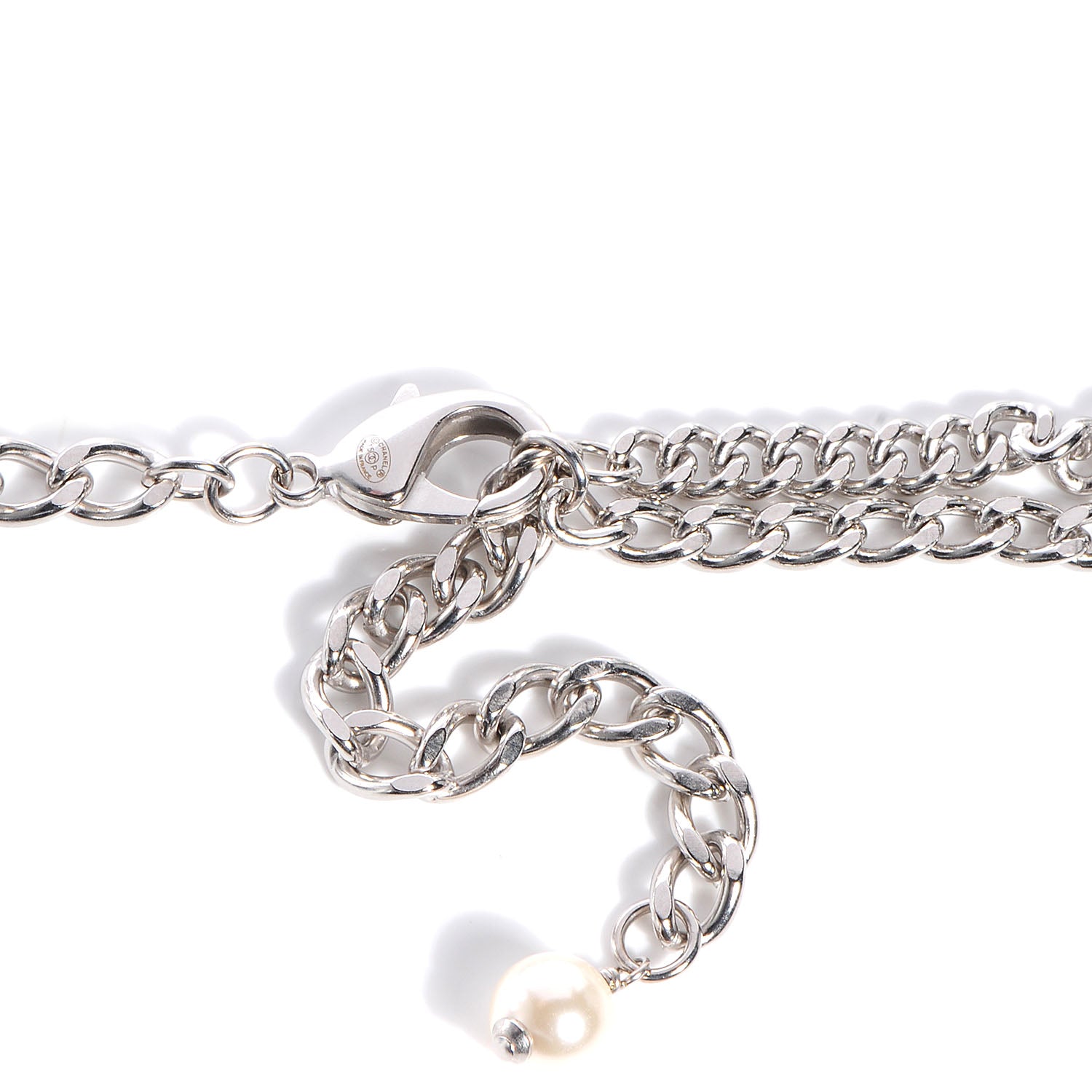 Chanel Pearl CC Long Chain Necklace Silver 5 of 7