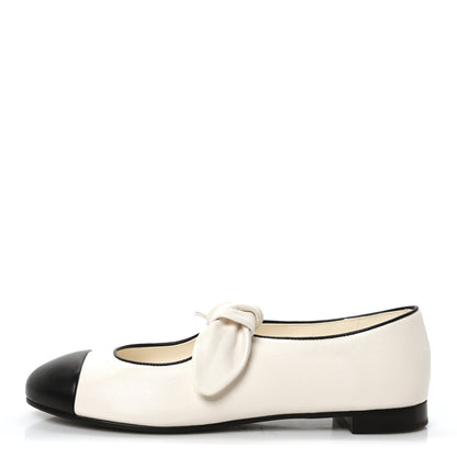 Chanel Lambskin Bow Mary Jane Flats 39.5 White Black 1 of 8