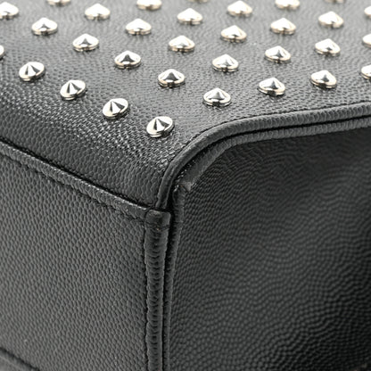 Saint Laurent Grain de Poudre Matelasse Studded Large Monogram Satchel Black 10 of 14