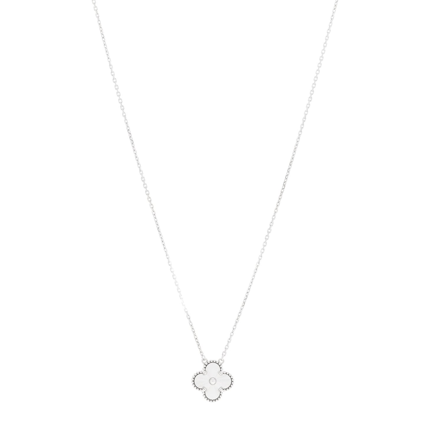 18K White Gold Guilloche Vintage Alhambra Pendant Necklace