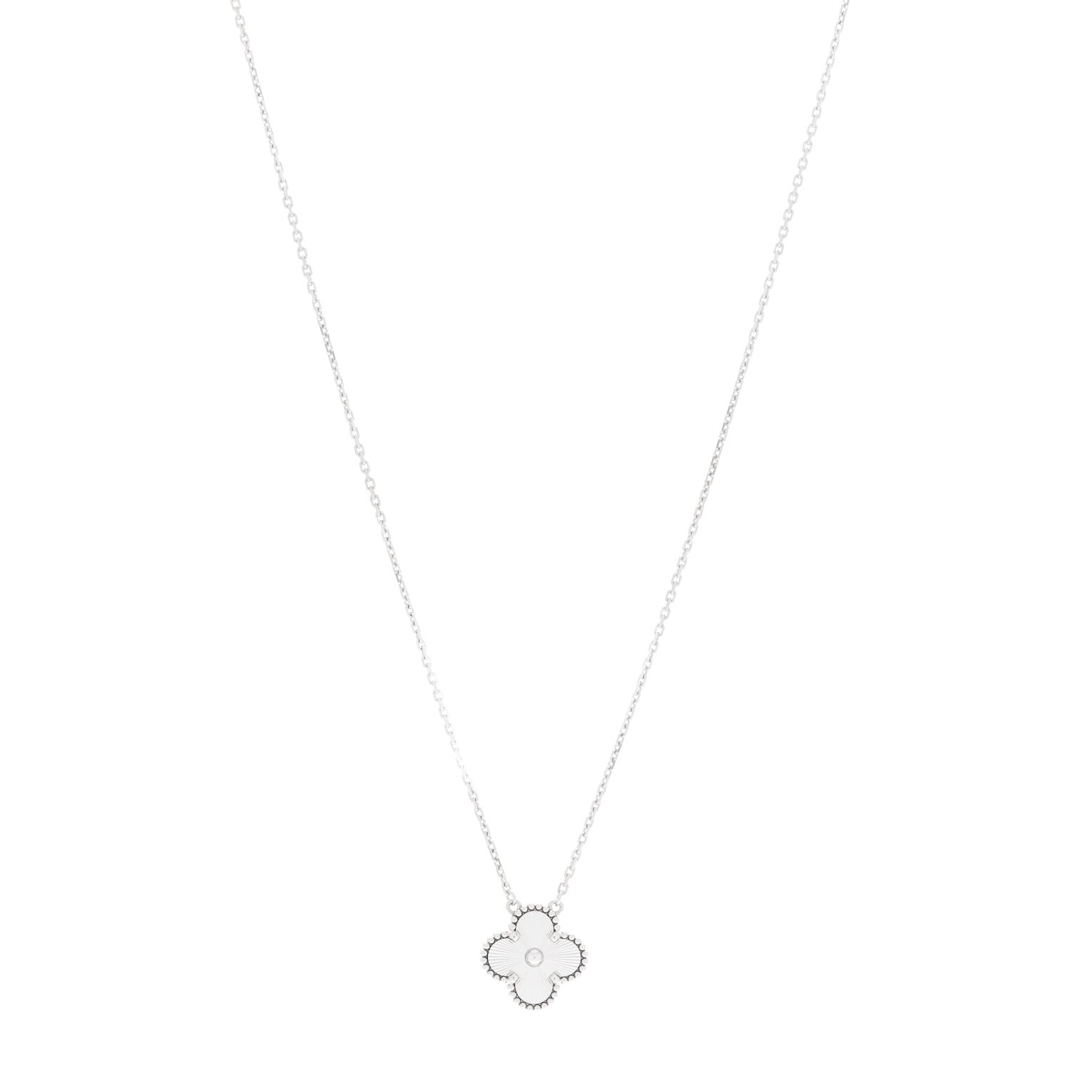 Van Cleef & Arpels 18K White Gold Guilloche Vintage Alhambra Pendant Necklace 1 of 6
