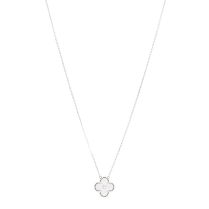 Van Cleef & Arpels 18K White Gold Guilloche Vintage Alhambra Pendant Necklace 1 of 6