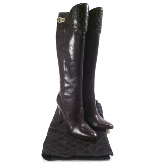 Leather Knee High Boots 40 Brown