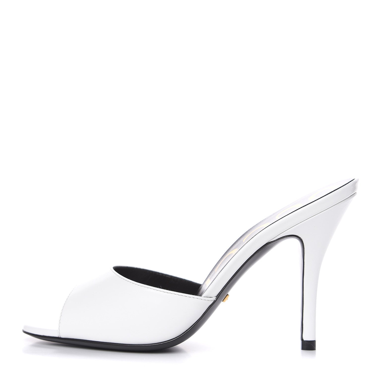 Gucci Polished Calfskin Scarlet Mid Heel Slide Sandals 35.5 Great White 1 of 9