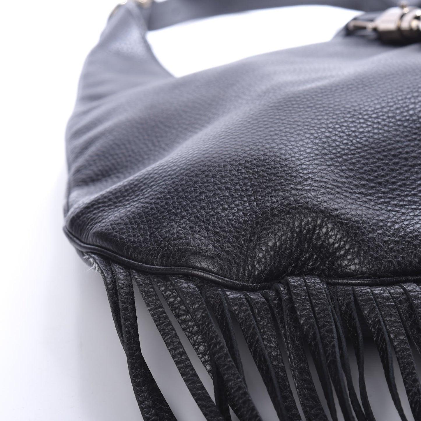 Calfskin Large New Jackie Nouveau Fringe Hobo Black