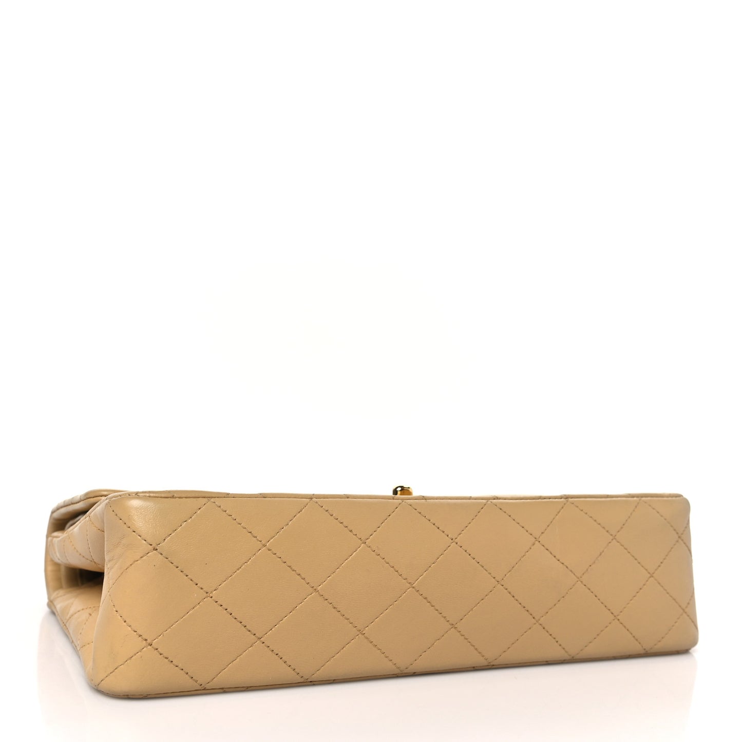 Lambskin Quilted Medium Double Flap Beige