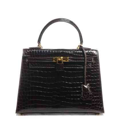 Hermes Shiny Porosus Crocodile Kelly Sellier 25 Cocoan 1 of 28