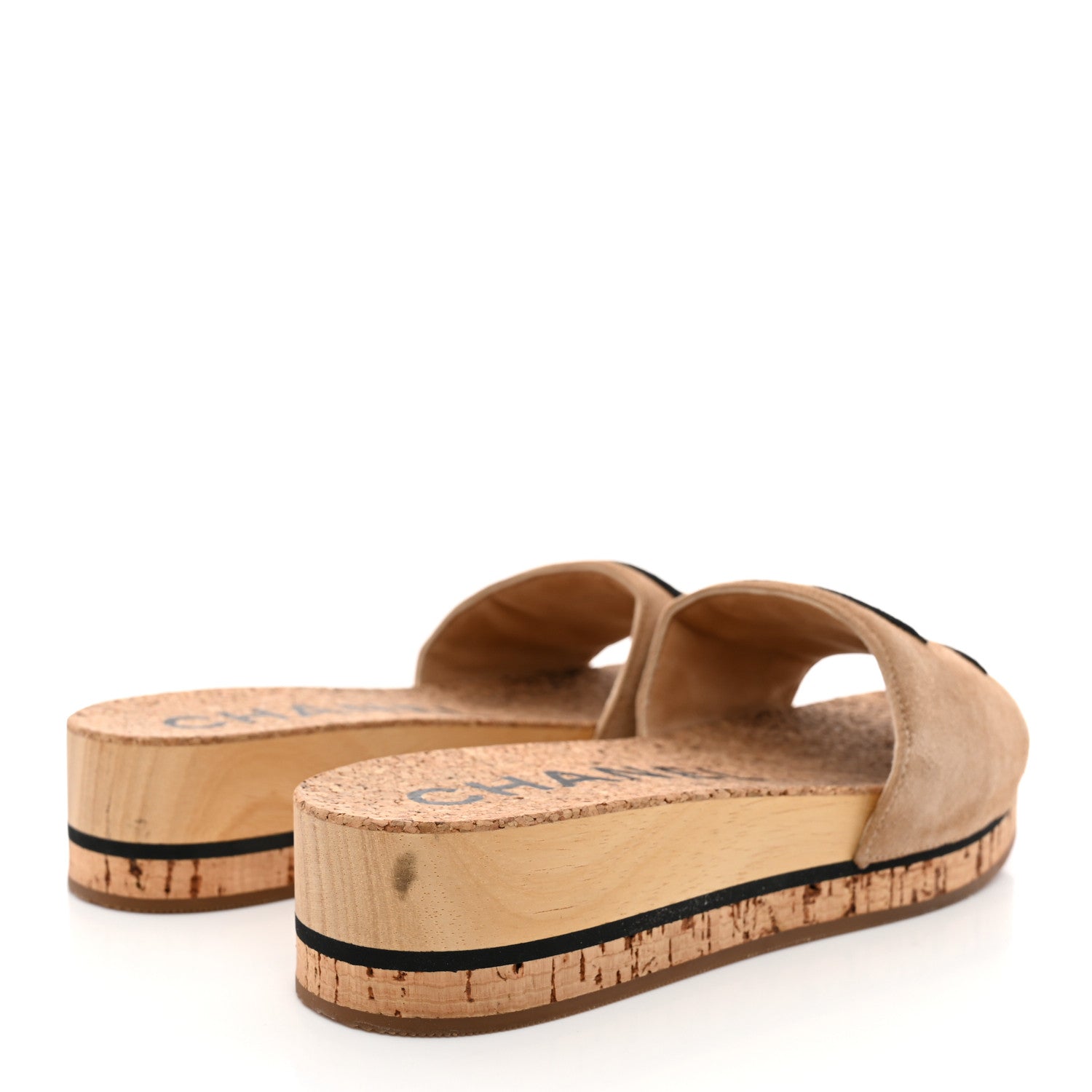 Chanel Suede Cork Mule Sandal 35 Beige Black 5 of 11