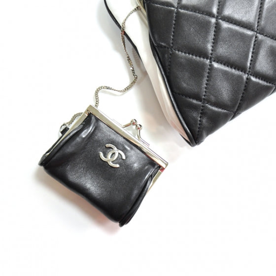 Chanel Lambskin Quilted Resin Pearl Clasp Clutch Black White 8 of 8