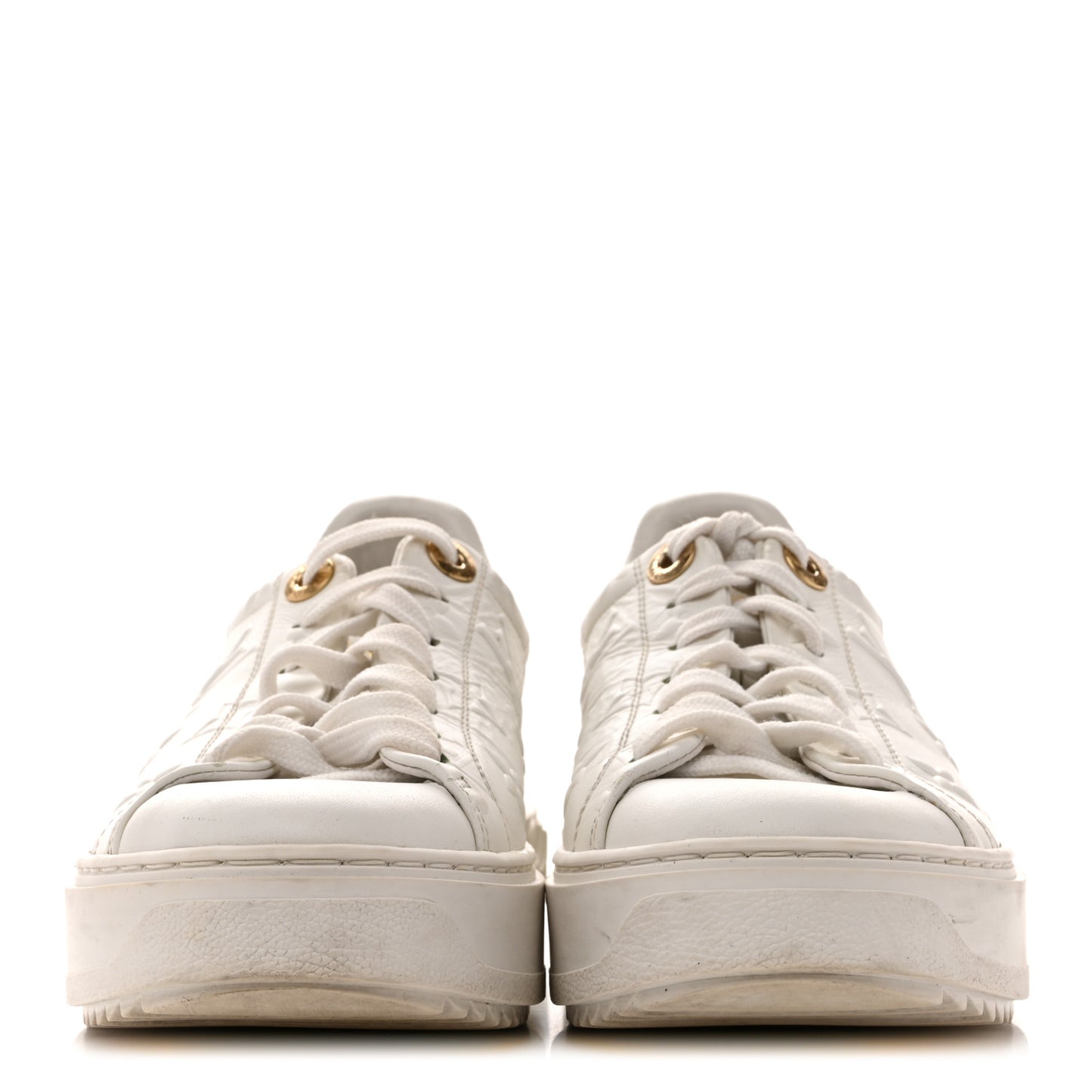 Lambskin Embossed Monogram Time Out Sneakers 35  White
