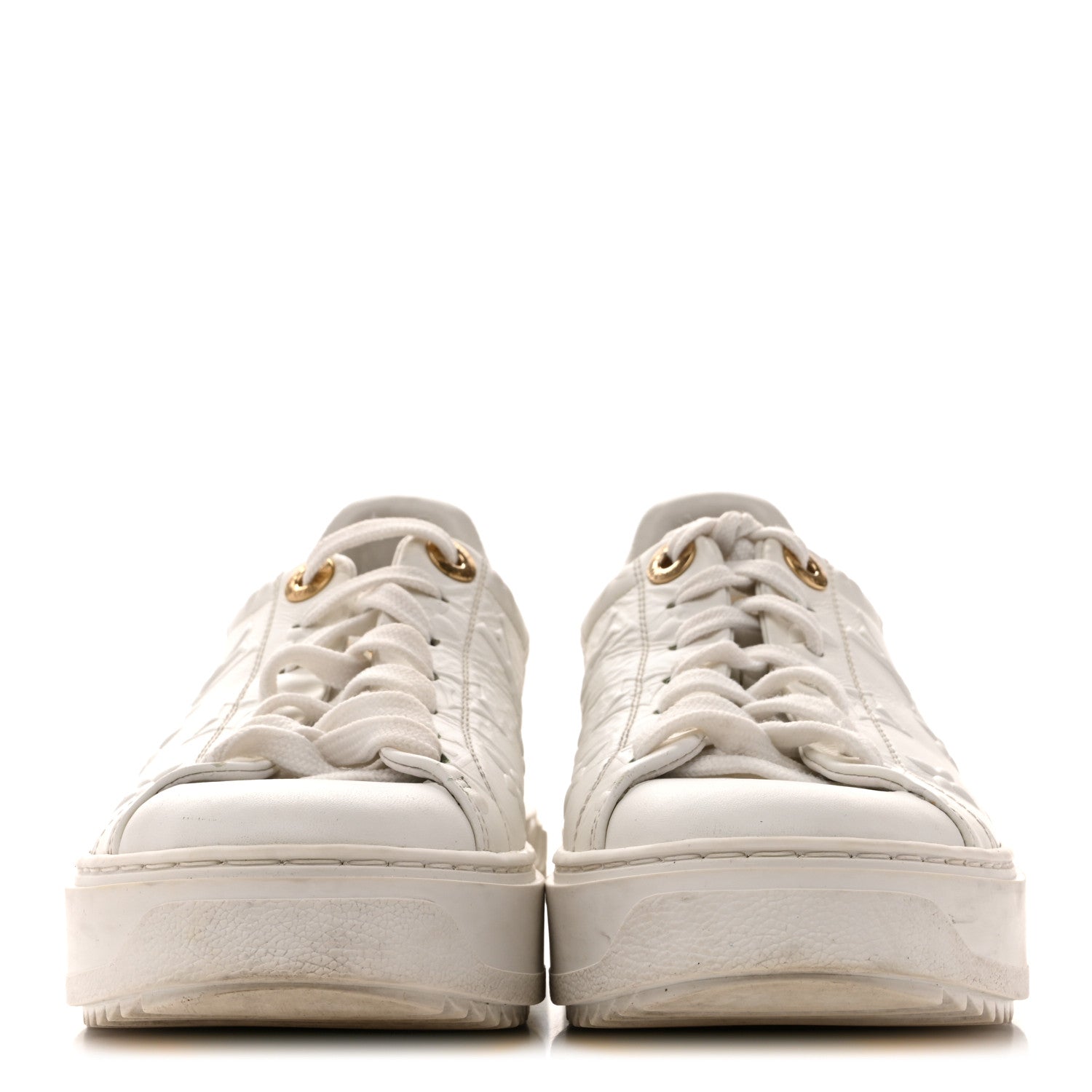 Louis Vuitton Lambskin Embossed Monogram Time Out Sneakers 35  White 3 of 13