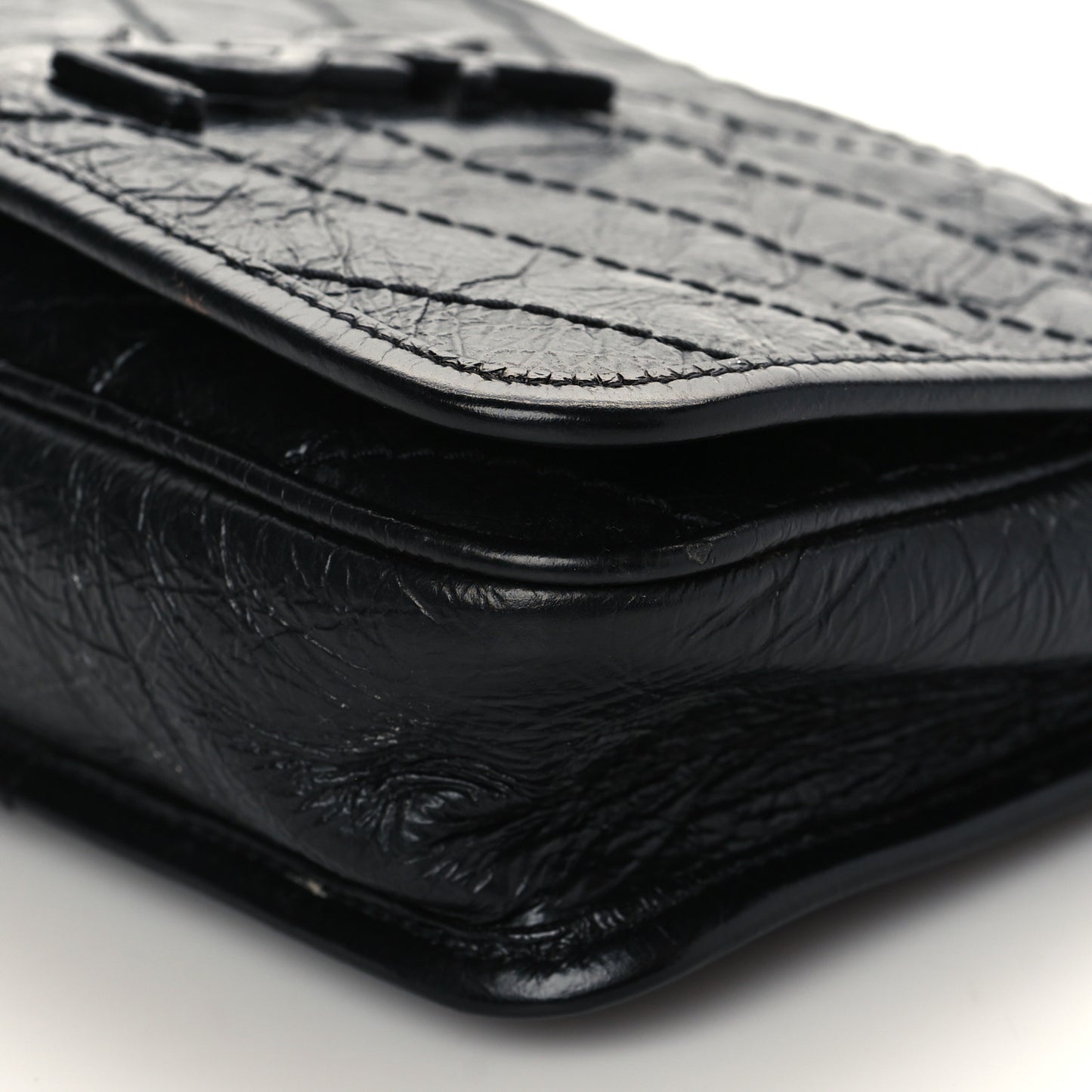 Crinkled Calfskin Matelasse Monogram Niki Chain Wallet Black