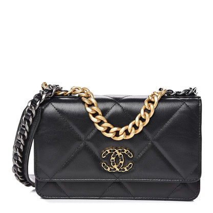 Chanel Goatskin Quilted 19 Wallet On Chain WOC Black 1 of 12