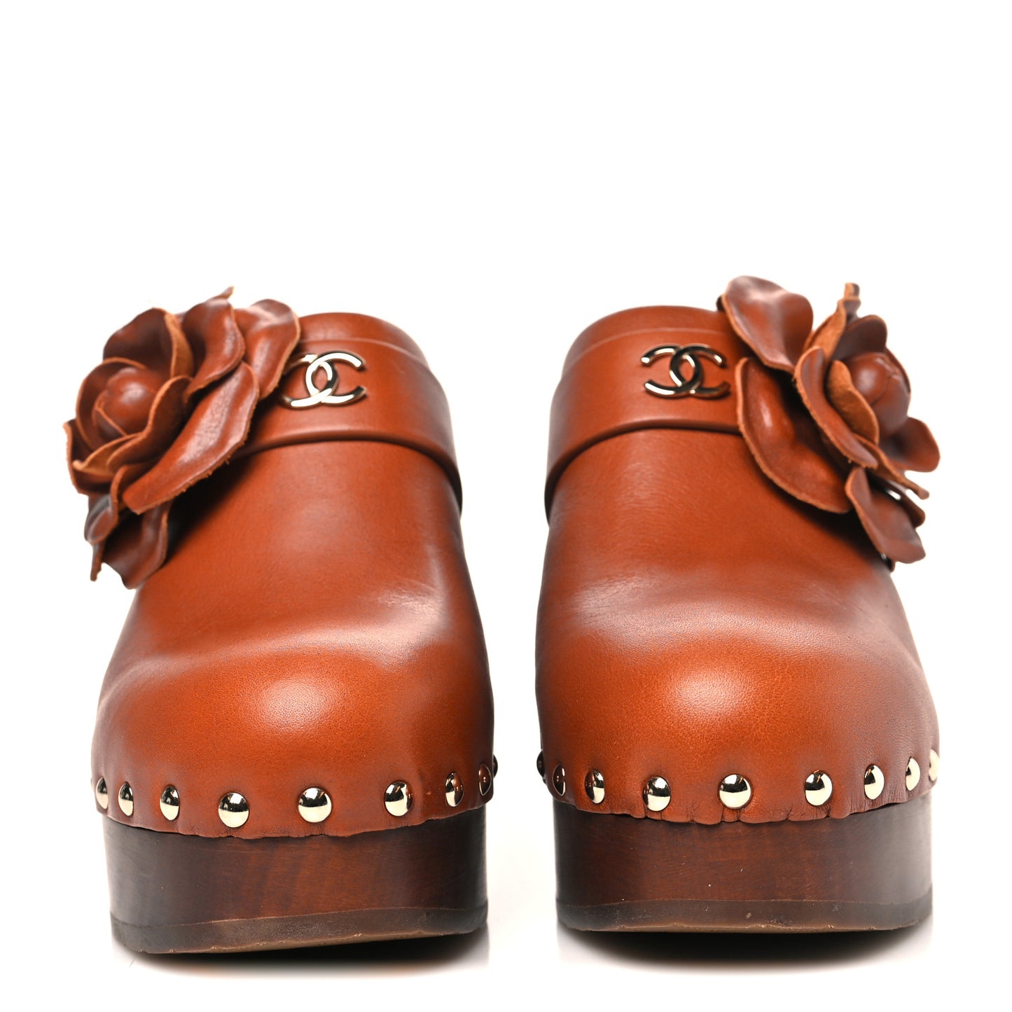 Calfskin Camellia Clogs 38  Brown