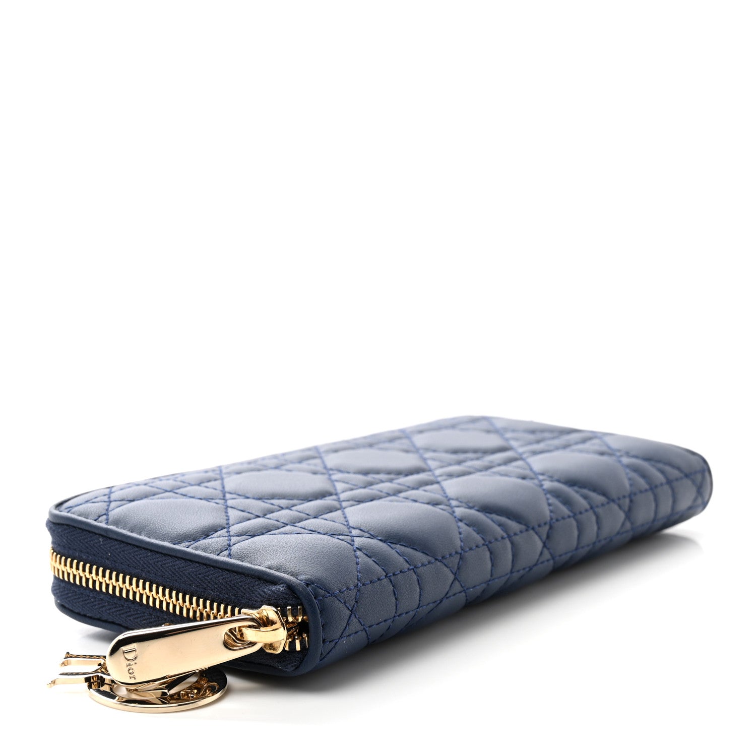 Christian Dior Lambskin Cannage Lady Dior Zip Wallet Ocean Blue 4 of 8